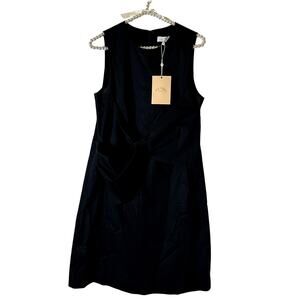 Pearl by Lela Rose Black Cotton Poplin Bow Dress NEW